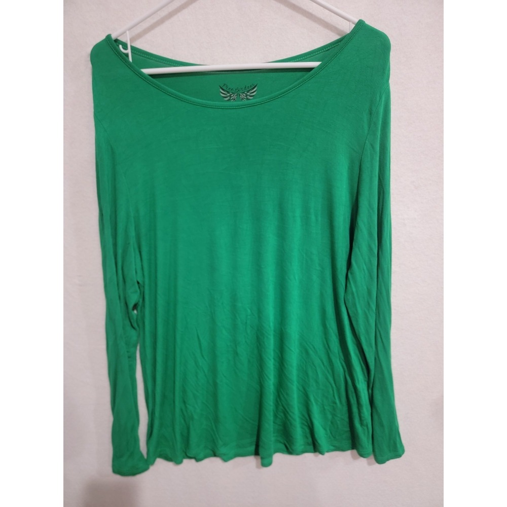 FREE BIRDEES Women's L Green Long Sleeve Top Bamboo Viscose Spandex Super Soft‎